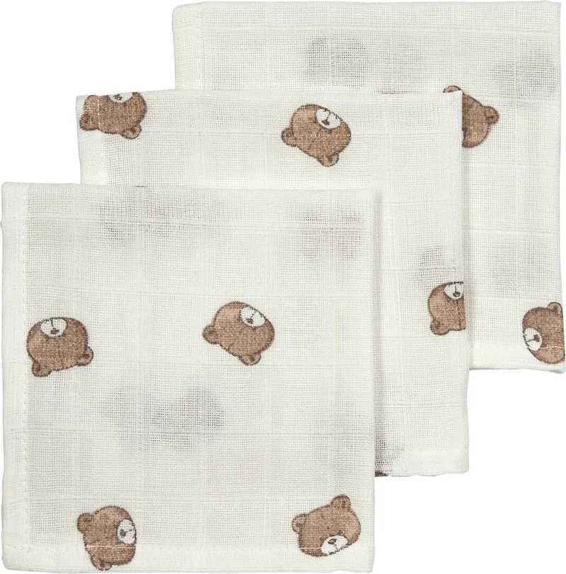 Hydrofiele Monddoekjes - 3 Stuks - 30 x 30 cm - Bear von Meyco in Créme – Produktfoto