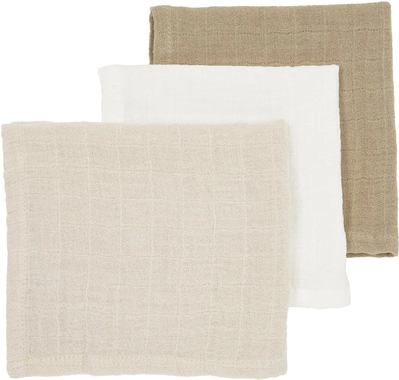 Hydrofiele Monddoekjes - 3 Stuks - Offwhite/Soft Sand/Taupe van Meyco in Wit – productfoto