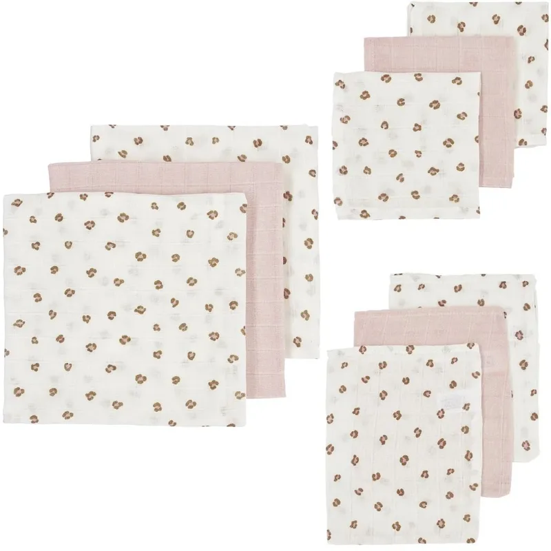 Hydrofiele Starterset: 3 Tetradoeken/Hydrofiele Luiers, 3 Monddoekjes, 3 Washandjes - Mini Panther/Pink by Meyco – product photo