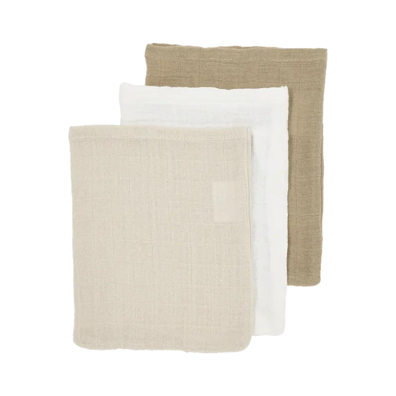 Hydrofiele Washandje pre-washed 3-pack - Offwhite/Soft Sand/Taupe fra Meyco – produktbillede