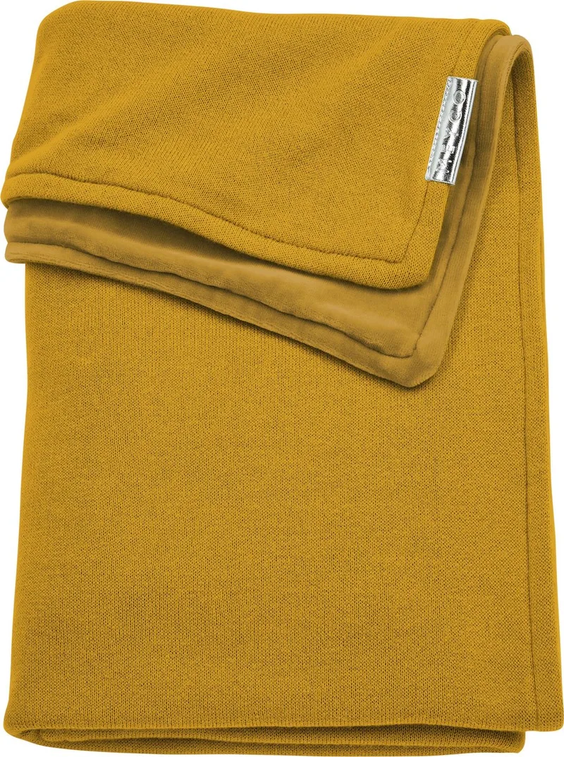 Knit Basic met velvet wiegdeken - 75x100 cm - Okergeel van Meyco in Geel – productfoto