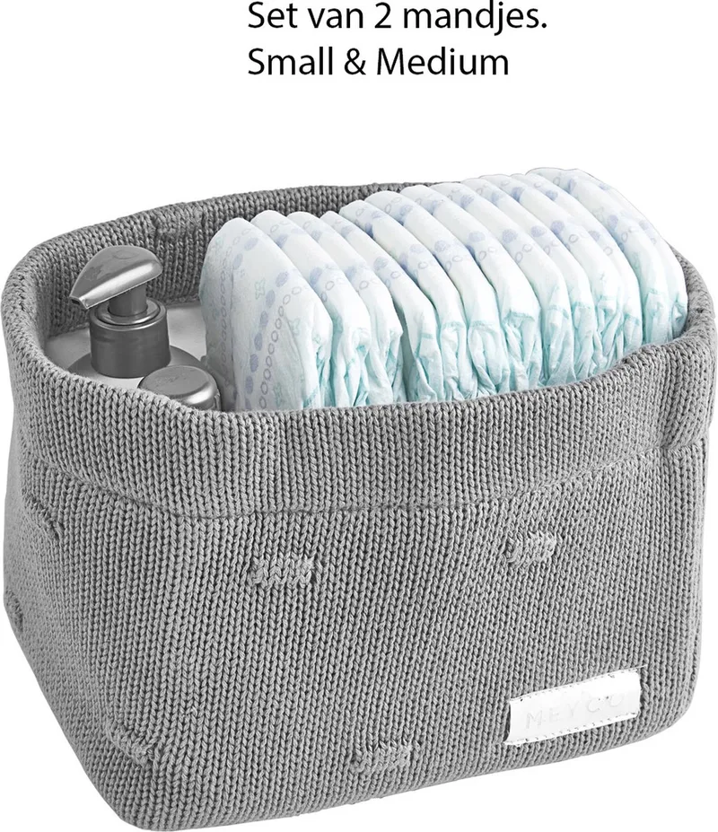 mandjes knots / 2 stuks / Small en Medium / Commode mandjes / Opbergmandjes babykamer van Meyco in Grijs – productfoto