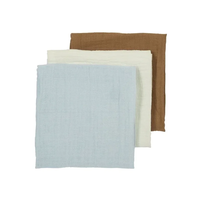 Meyco 3 Hydrofiele Luiers In Katoen 70X70 Prewashed - Offwhite/Light Blue/Toffee van Meyco – productfoto