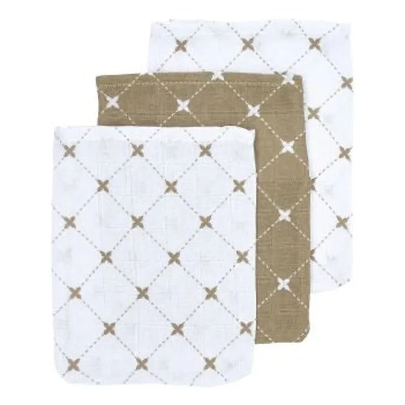 Meyco 3 Hydrofiele Washandjes - Taupe/Wit van Meyco – productfoto