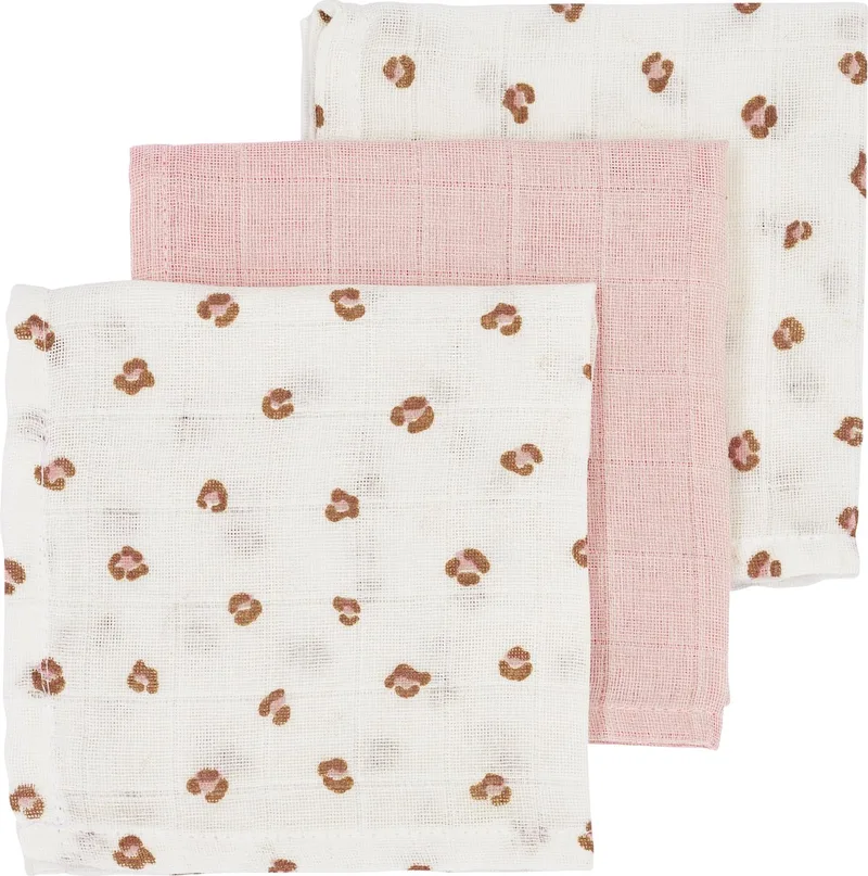 Mini Panther monddoekjes - 3-pack - hydrofiel - 30x30cm de Meyco en Soft Pink – photo produit