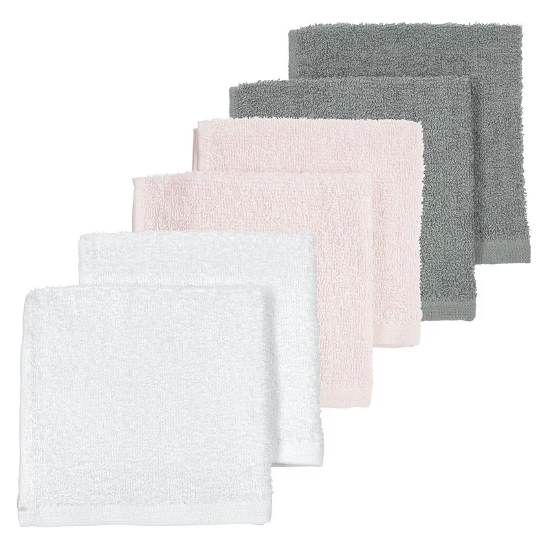 Monddoekjes 30X30 Cm 6 Pack Badstof Wit/Pink/Grijs by Meyco – product photo