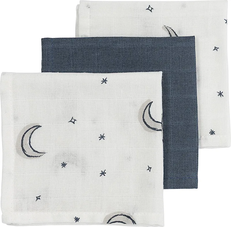 Moon monddoekjes - 3-pack - hydrofiel - 30x30cm by Meyco in Indigo – product photo