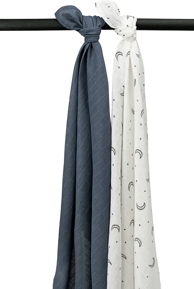 Moon swaddle - 2-pack - hydrofiel - 120x120cm by Meyco in Indigo – product photo