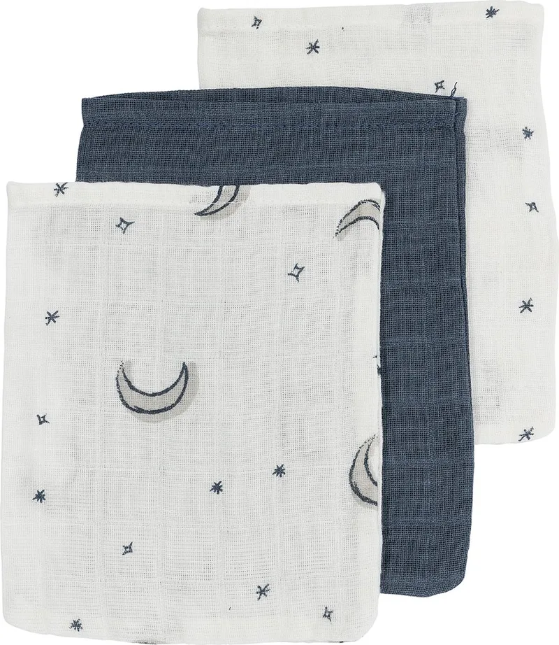 Moon washandjes - 3-pack - hydrofiel - 20x17cm by Meyco in Indigo – product photo