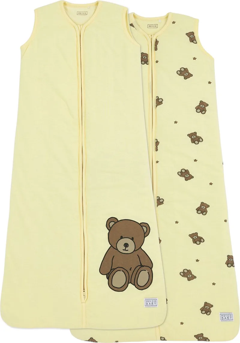 Slaapzak Winter Teddy Bear - 2-pack - 90cm - winterslaapzak van Meyco in Soft Yellow – productfoto