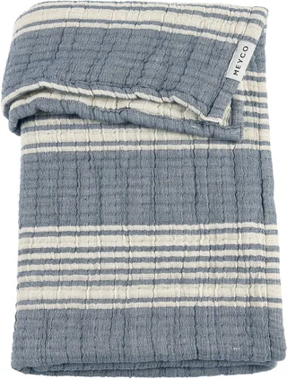 Stripe Jacquard Wiegdeken - Pre-washed Hydrofiel - 75x100cm - 1.5 TOG fra Meyco i Indigo – produktbillede 1 af 6