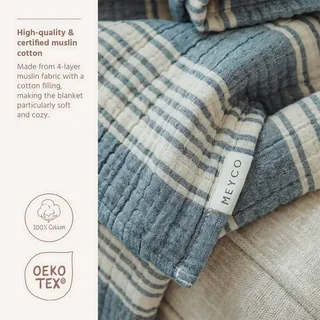 Stripe Jacquard Wiegdeken - Pre-washed Hydrofiel - 75x100cm - 1.5 TOG fra Meyco i Indigo – produktbillede 4 af 6
