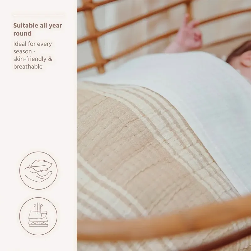 Stripe Jacquard Wiegdeken - Pre-washed Hydrofiel - 75x100cm - 1.5 TOG de Meyco en Sand – photo produit 5 sur 6