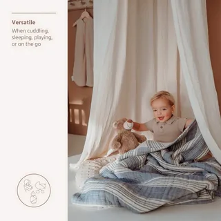 Stripe Jacquard Wiegdeken - Pre-washed Hydrofiel - 75x100cm - 1.5 TOG fra Meyco i Indigo – produktbillede 6 af 6