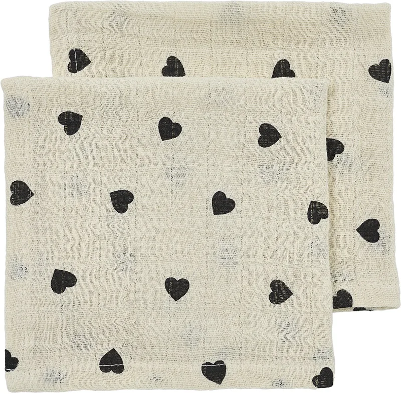 Sweet Heart Monddoekjes - 2-Pack - Soft Sand/Black - 30x30 cm de Meyco en Noir – photo produit
