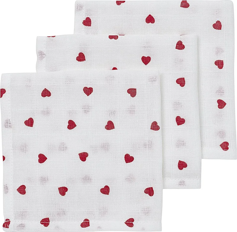 Sweet Heart monddoekjes - 3-pack - hydrofiel - 30x30cm de Meyco en Rouge – photo produit