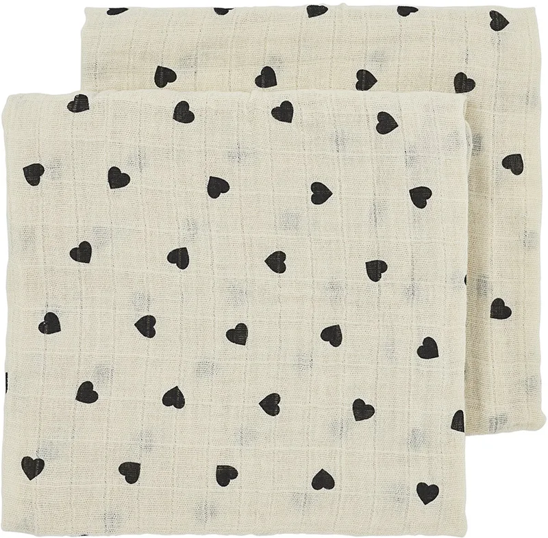 Sweet Heart pre-washed hydrofiele doeken - 2-pack - pre-washed hydrofiel - 70x70cm de Meyco en Soft Sand, Noir – photo produit