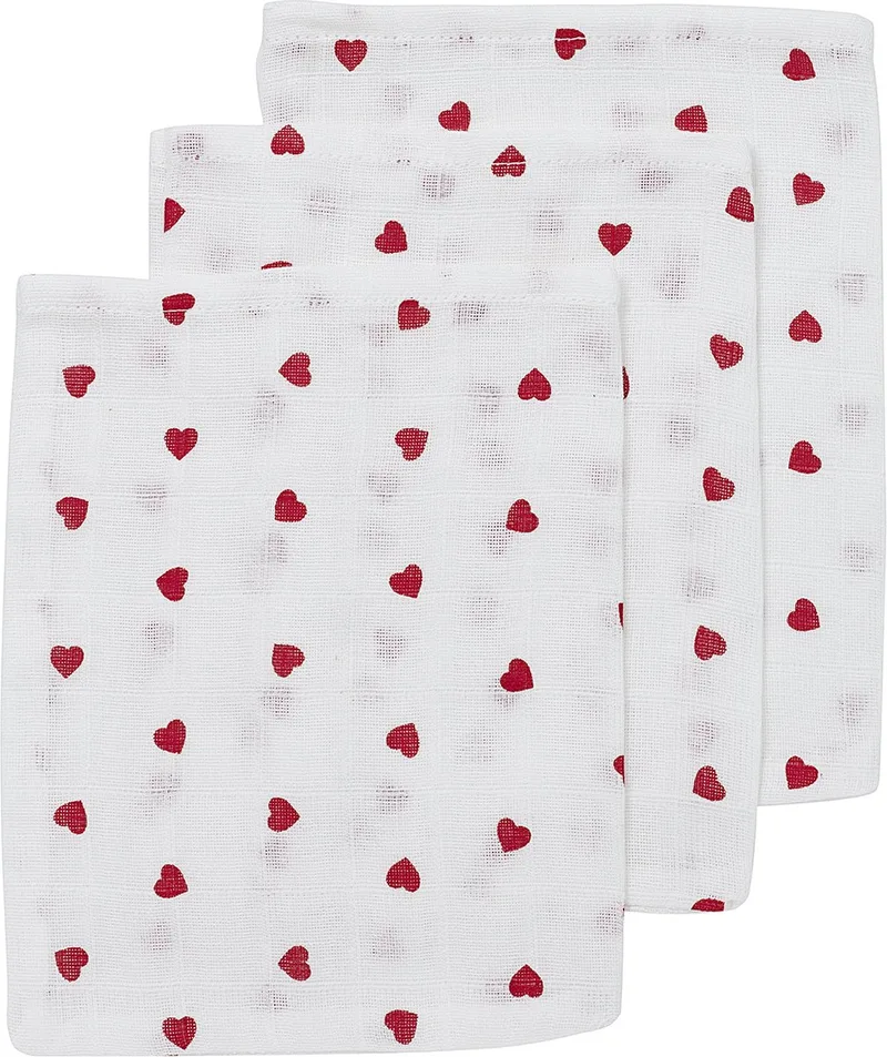 Sweet Heart washandjes - 3-pack - hydrofiel - 20x17cm van Meyco in Rood – productfoto