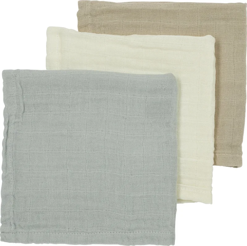 Uni monddoekjes - 3-pack - hydrofiel - 30x30cm van Meyco in Offwhite, Lichtgrijs, Sand – productfoto