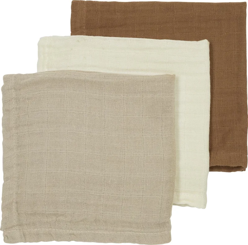 Uni monddoekjes - 3-pack - hydrofiel - 30x30cm van Meyco in Offwhite, Sand, Toffee – productfoto