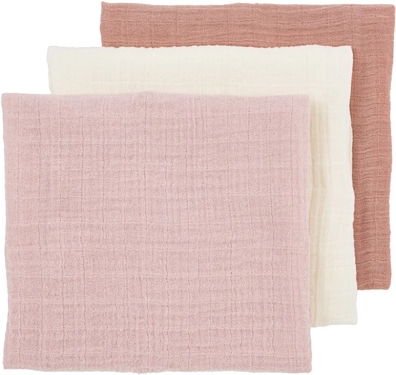 Uni monddoekjes - 3-pack - pre-washed hydrofiel - 30x30cm van Meyco in Soft Rose, Rose, Naturel – productfoto