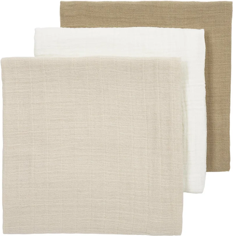 Uni pre-washed hydrofiele doeken - 3-pack - pre-washed hydrofiel - 70x70cm från Meyco i Offwhite, Soft Sand, Taupe – produktbild