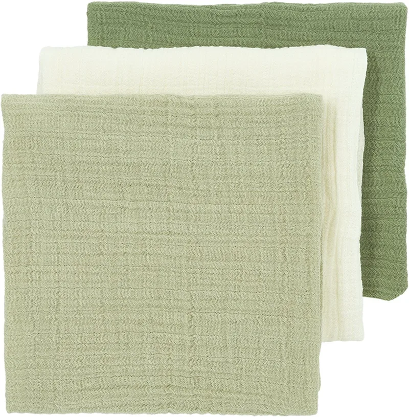 Uni pre-washed hydrofiele doeken - 3-pack - pre-washed hydrofiel - naturel/soft olive/olive green - 70x70cm från Meyco i Natur, Soft Olive, Olive Green – produktbild