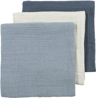 Uni Pre-washed Hydrofiele doeken - Pre-washed Hydrofiel - 70x70cm - 3-pack de Meyco en Naturel, Jeans Blue, Indigo – photo produit 1 sur 3