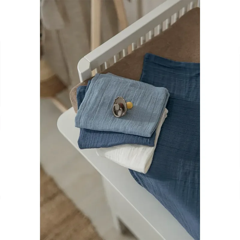 Uni Pre-washed Hydrofiele Monddoekjes - Pre-washed Hydrofiel - 30x30cm - 3-pack de Meyco en Naturel, Jeans Blue, Indigo – photo produit 2 sur 3