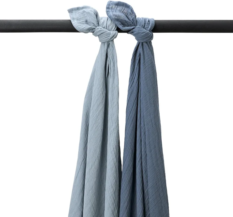 Uni Pre-washed Hydrofiele Swaddles - Pre-washed Hydrofiel - 120x120cm - 2-pack by Meyco in Natural, Jeans Blue, Indigo – product photo