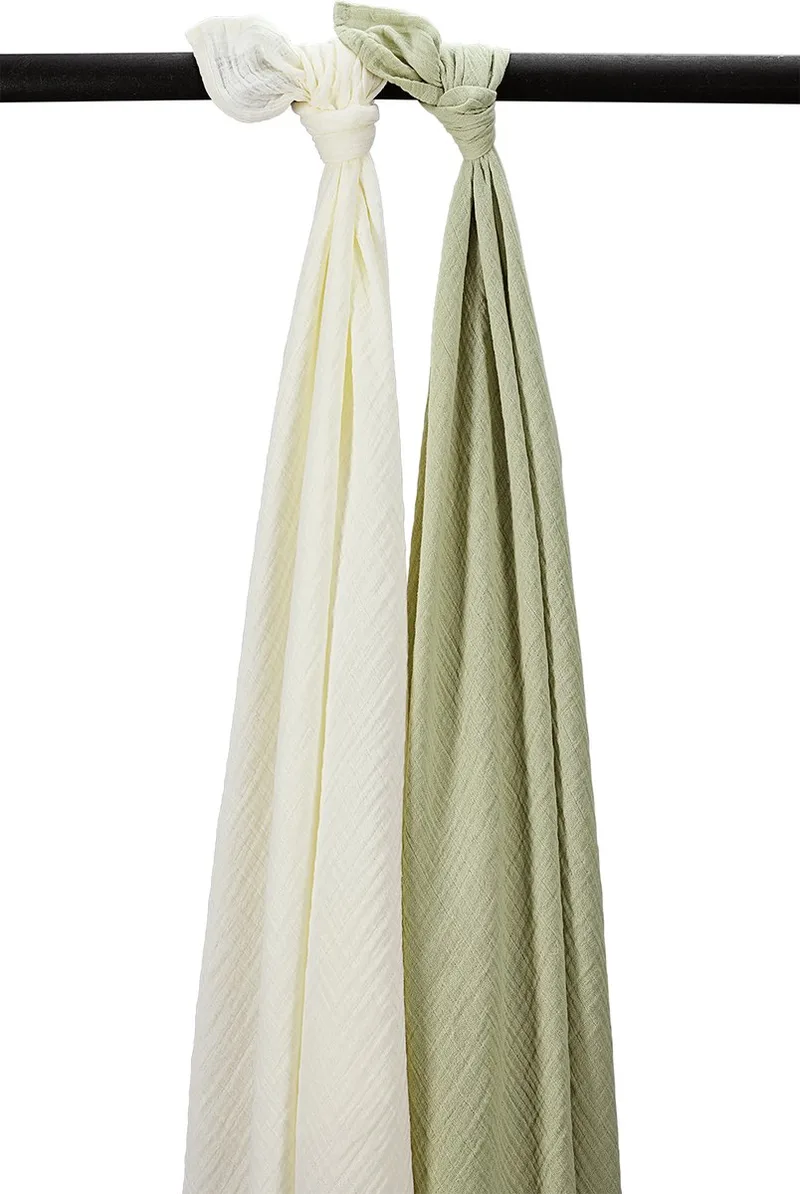 Uni swaddle - 2-pack - pre-washed hydrofiel - 120x120cm van Meyco in Naturel, Soft Olive – productfoto