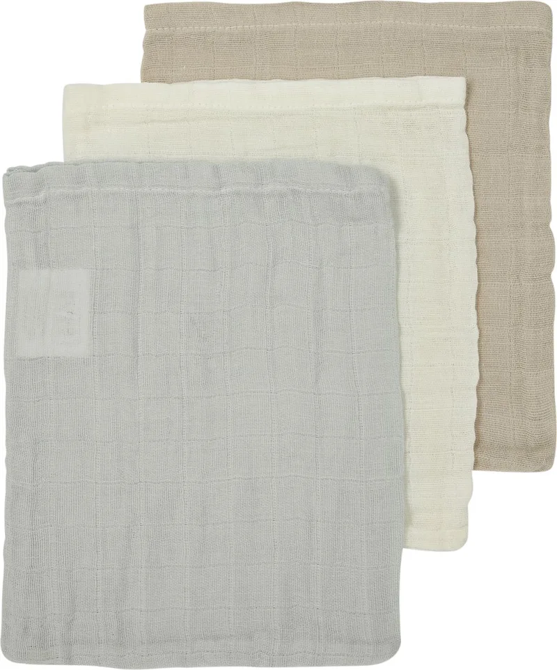 Uni washandjes - 3-pack - hydrofiel - 20x17cm van Meyco in Offwhite, Lichtgrijs, Sand – productfoto