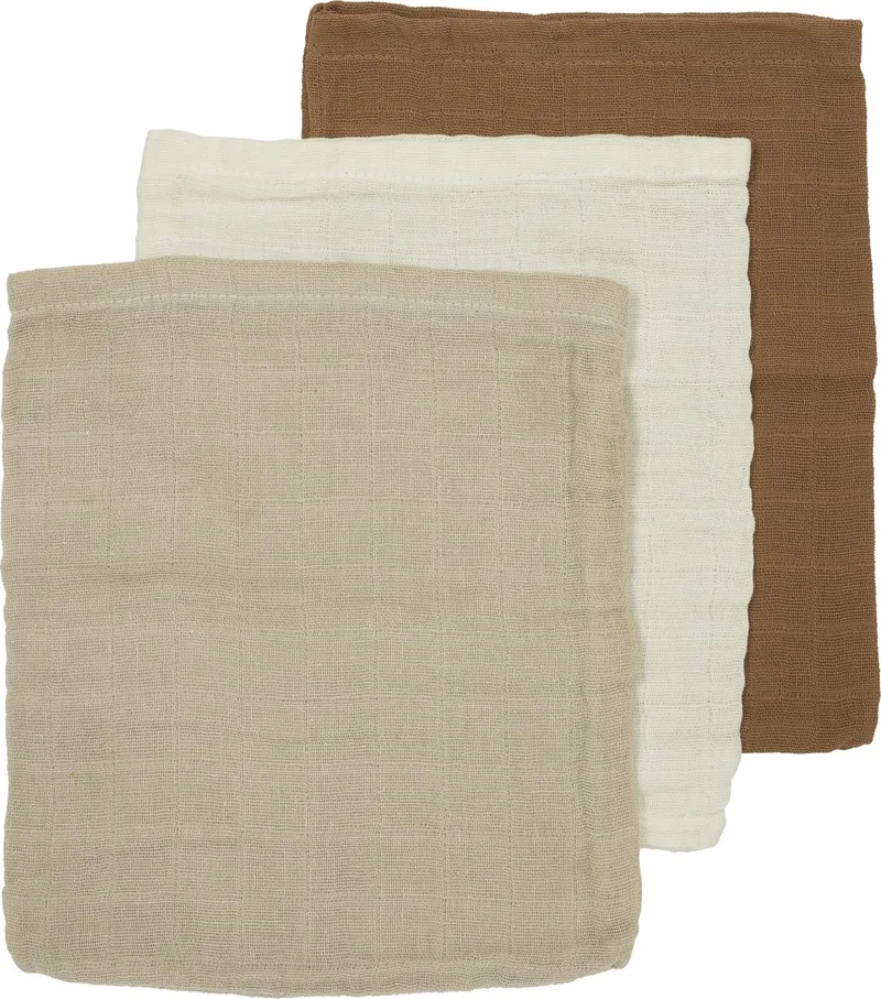 Uni washandjes - 3-pack - hydrofiel - 20x17cm by Meyco in Offwhite, Sand, Toffee – product photo