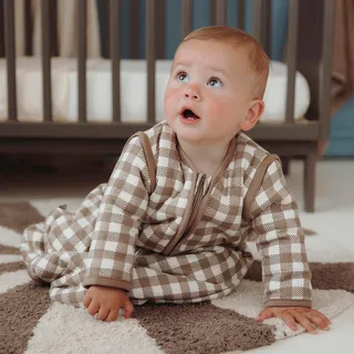 Vichy Square Baby Slaapzak Met Afritsbare Mouwen - 110cm - 2.5 TOG de Meyco en Dark Taupe – photo produit 3 sur 4
