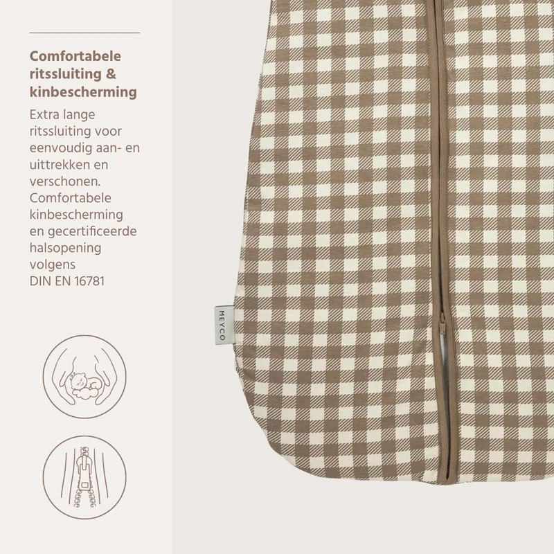 Vichy Square Baby Slaapzak Met Afritsbare Mouwen - 110cm - 2.5 TOG de Meyco en Dark Taupe – photo produit 4 sur 4