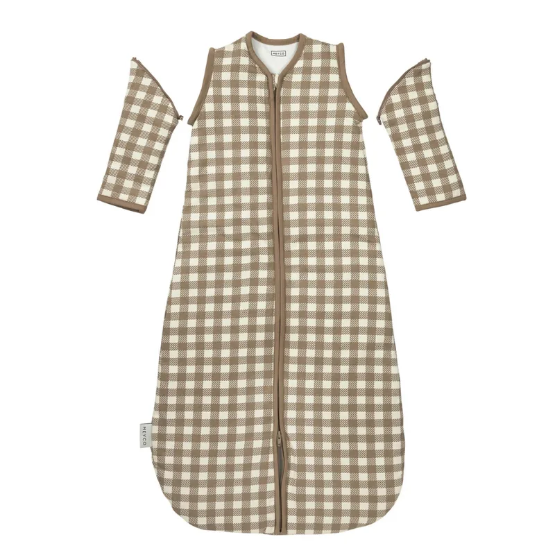 Vichy Square Baby Slaapzak Met Afritsbare Mouwen - 70cm - 2.5 TOG från Meyco i Dark Taupe – produktbild 2 av 4