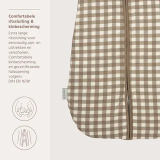 Vichy Square Baby Slaapzak Met Afritsbare Mouwen - 70cm - 2.5 TOG från Meyco i Dark Taupe – produktbild 4 av 4