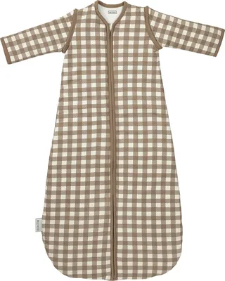Vichy Square Baby Slaapzak Met Afritsbare Mouwen - 70cm - 2.5 TOG från Meyco i Dark Taupe – produktbild 1 av 4