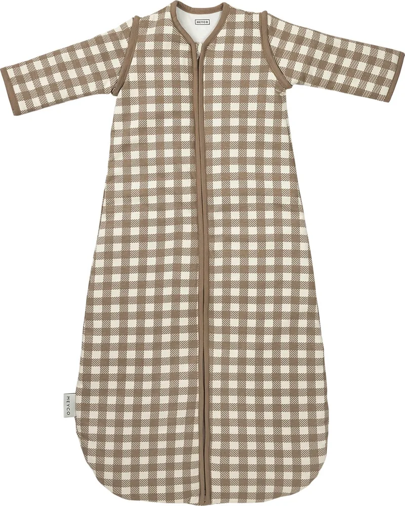 Vichy Square Baby Slaapzak Met Afritsbare Mouwen - 80cm - 2.5 TOG by Meyco in Dark Taupe – product photo