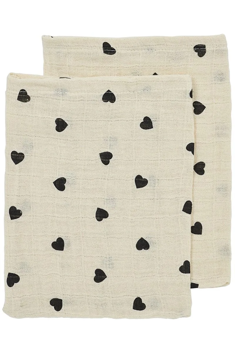 Washandjes Meyco Sweet Heart zachtzand/zwart 2 stuks van Meyco – productfoto
