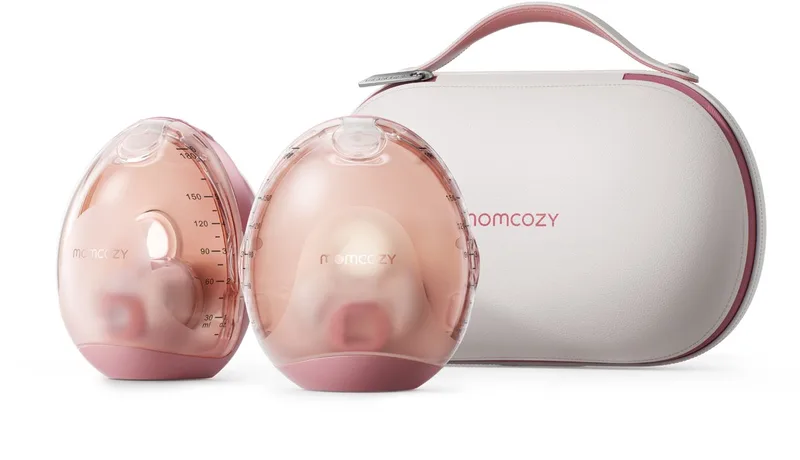 Air 1 – Handsfree Borstkolf – 2 Stuks – Elektrisch – App Ondersteuning – Ultra Dun från Momcozy i Roze – produktbild
