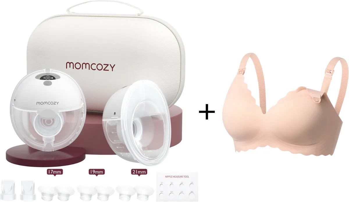 M5 Handsfree Dubbele Borstkolf - Met voedingsbeha maat M - Inclusief verschillende borstschild inserts - Extra stil en compact - Elektrisch - Grijs de Momcozy en Blanc, Gris – photo produit