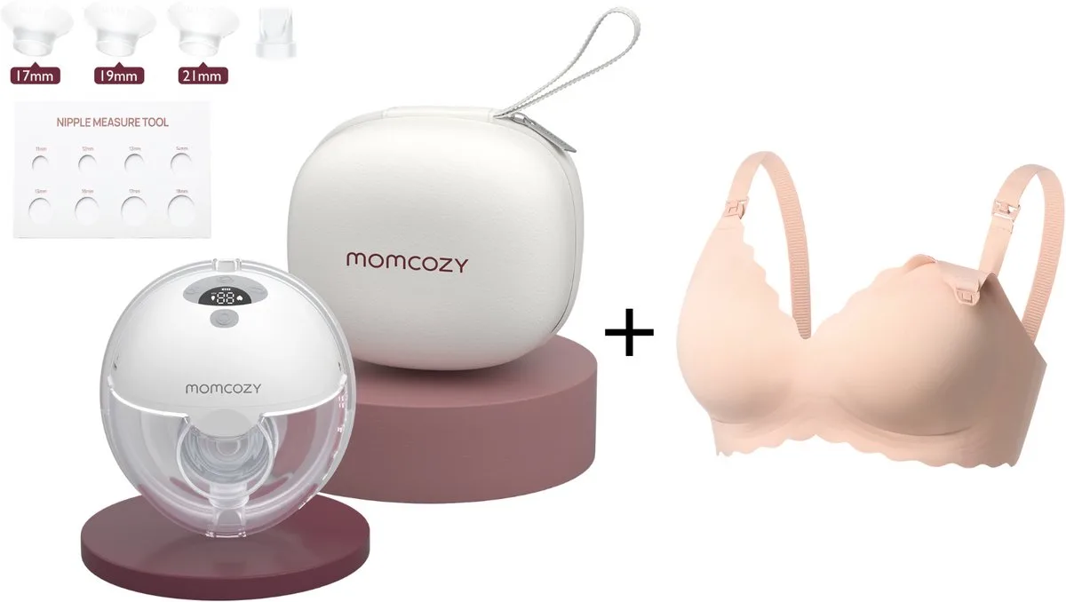M5 Handsfree Enkele Borstkolf - Met voedingsbeha maat M - Inclusief verschillende borstschild inserts - Extra stil en compact - Elektrisch - Grijs de Momcozy en Blanc, Gris – photo produit