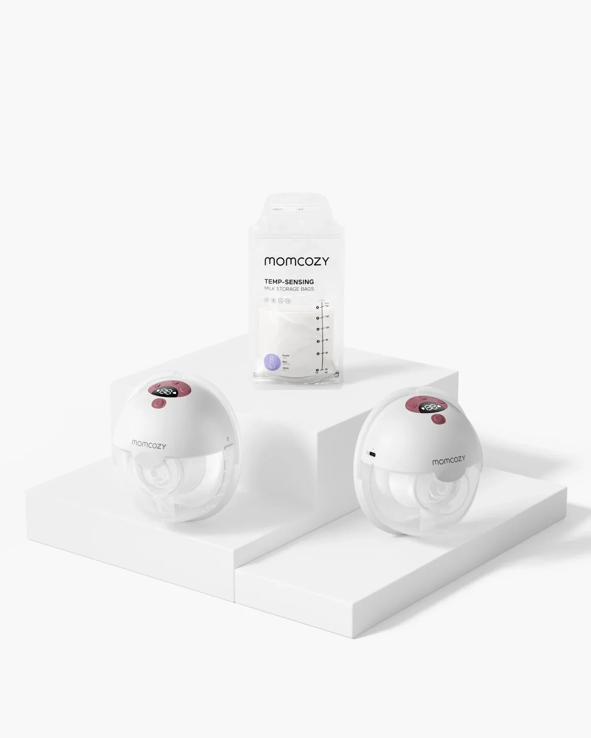 M5 Smart tragbare Milchpumpe + 120 Muttermilchbeutel | Farbe: Gemütliches Rot + 120 Stück Beutel von Momcozy in Gemütliches Rot + 120 Stück Beutel – Produktfoto