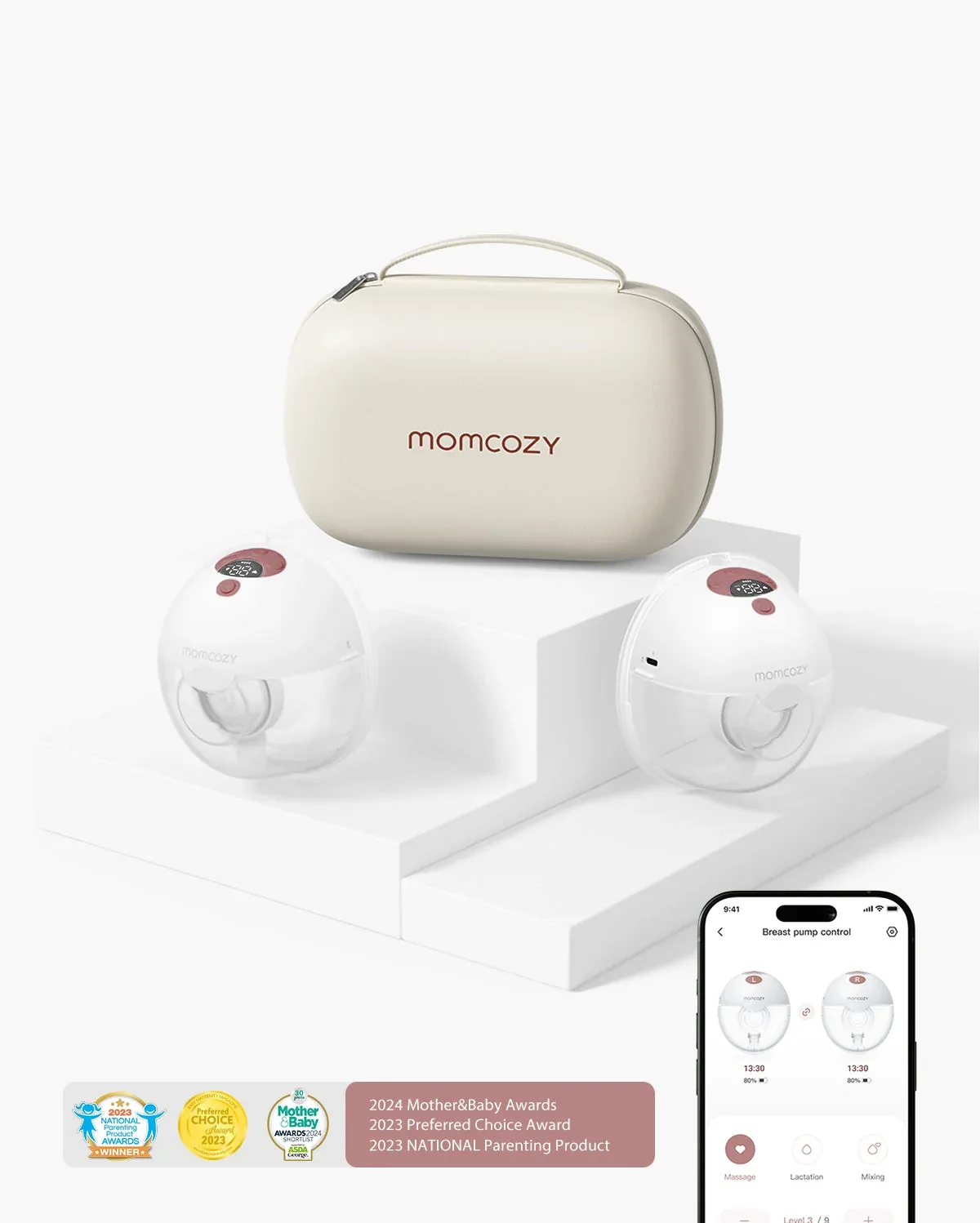 M5 Smart Tragbare Milchpumpe – Mit App-Steuerung aufgerüstet | Stil: Doppelt | Farbe von Momcozy in Gemütliches Rot – Produktfoto