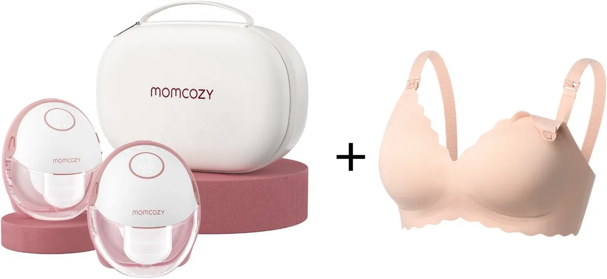 M6 Handsfree Borstkolf - 2 stuks - Met voedingsbeha maat M - Aanpasbare maat borstschild - Elektrisch by Momcozy in White, Red – product photo