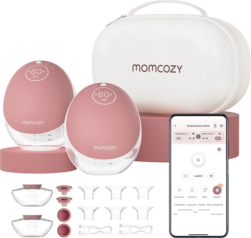 M9 – Handsfree Borstkolf – 2 Stuks – Elektrisch – App Bediening – Stil & Compact de Momcozy en Wit/Rood – photo produit