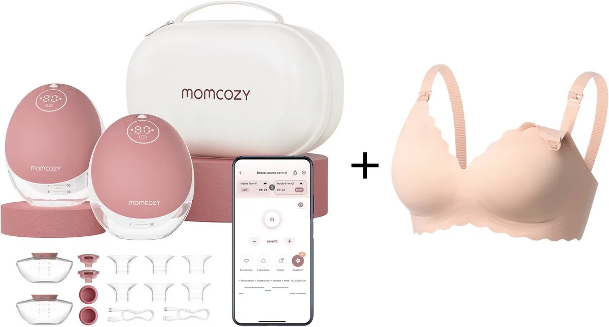 M9 Handsfree Borstkolf - 2 stuks - Met voedingsbeha maat M - Inclusief verschillende borstschild inserts - Extra stil en compact - Met app bediening - Elektrisch - Rood von Momcozy in Weiß, Rot – Produktfoto