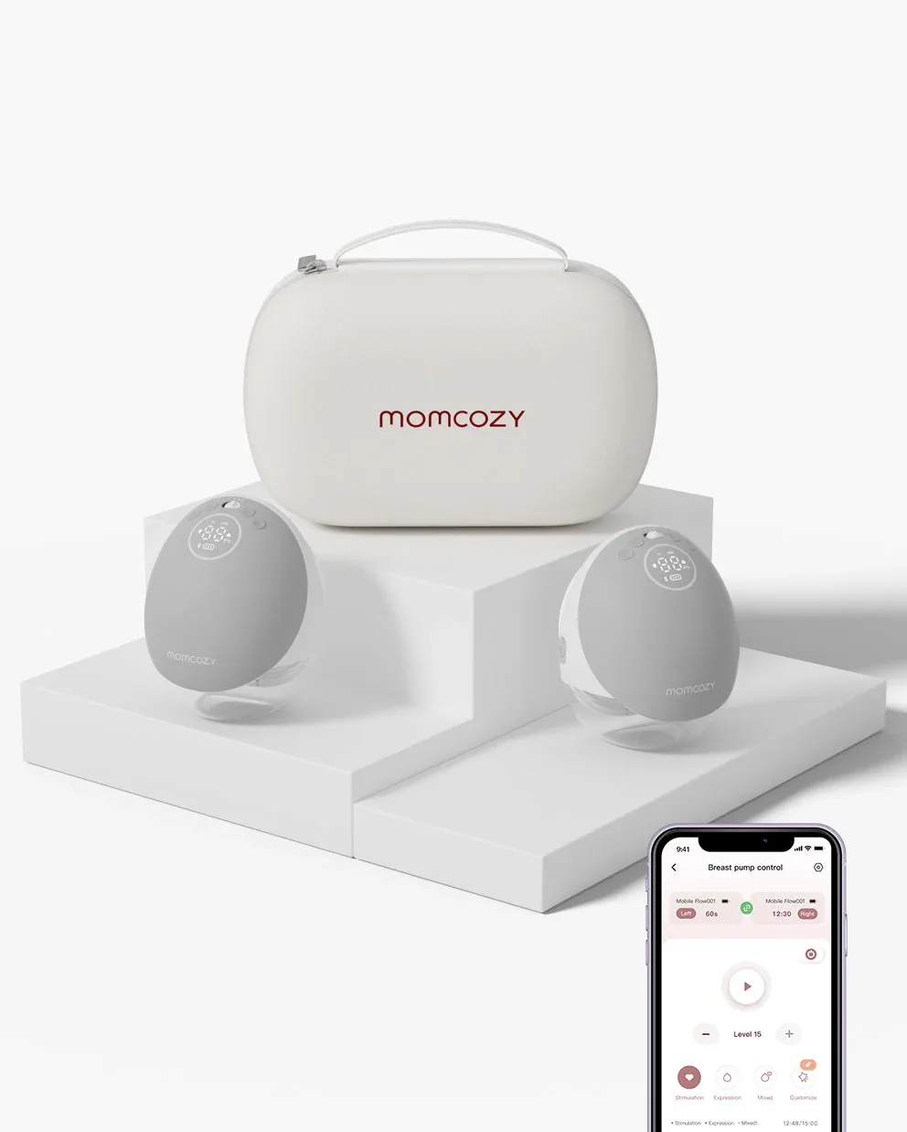 Mobile Flow™ Freihändige Milchpumpe | M9 | Stil: Doppelt | Farbe de Momcozy en Federkielgrau – photo produit
