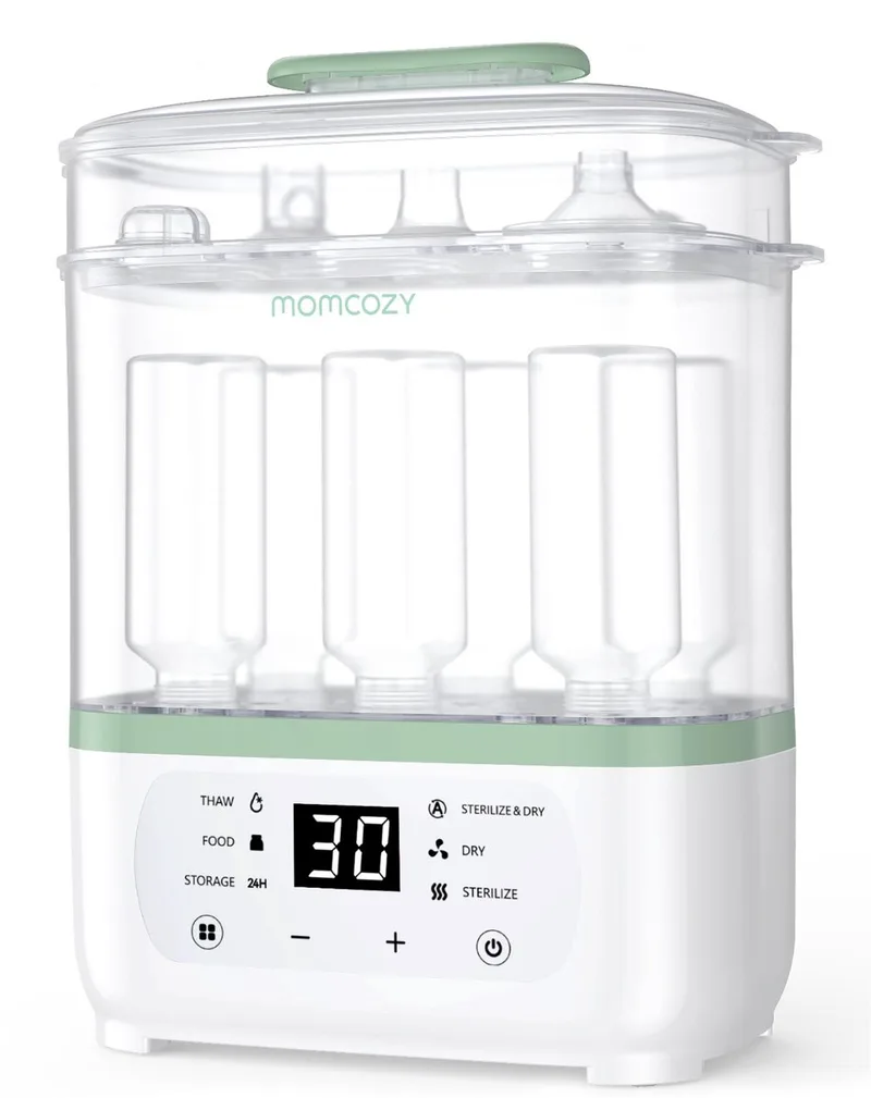 Momcozy 8-in-1 Babyfles Sterilisator & Droger – Elektrische Stoomsterilisator – Geschikt voor 8 Flessen – 24 uur Steriele Bewaring de Momcozy en Wit/Groen – photo produit